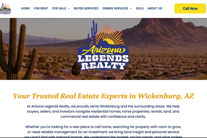 Arizona Legends Realty homepage built by The Site For Sites
